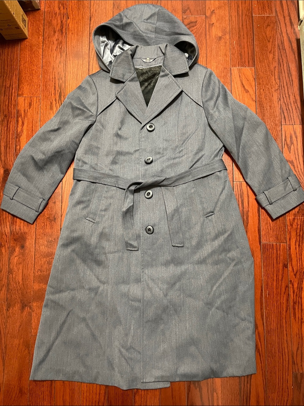 Hooded blue Long Trench Coat